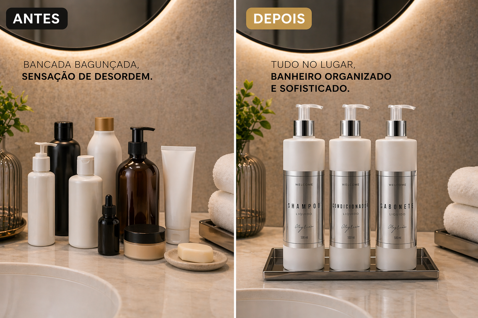 Antes e depois bancada com kit WeGreen branco
