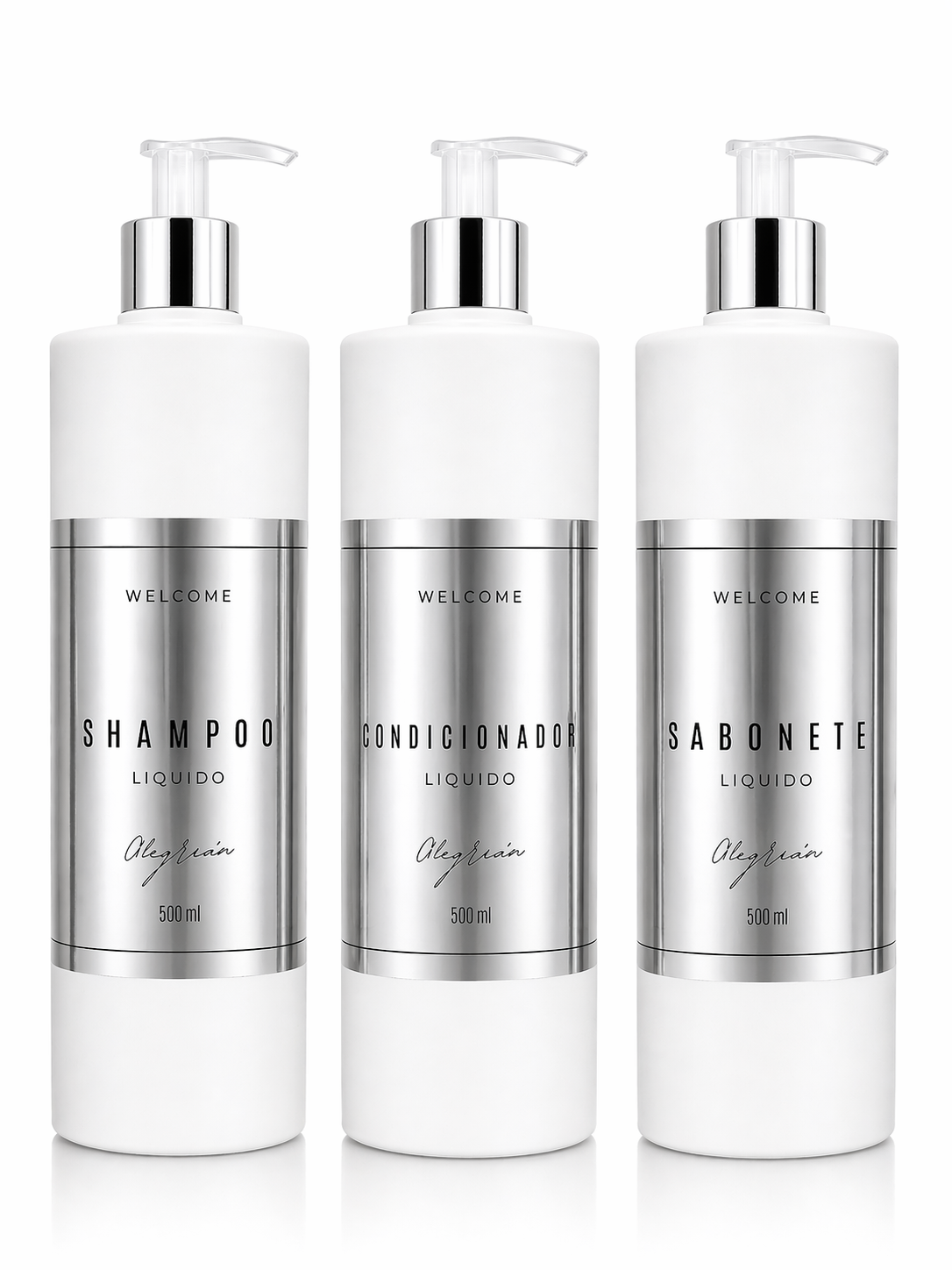 Kit Dispenser WeGreen 500ml modelo branco fundo estúdio