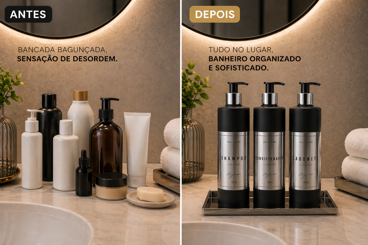 Antes e depois bancada com kit WeGreen preto